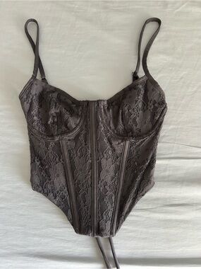 Lace Corset in Charcoal Gray